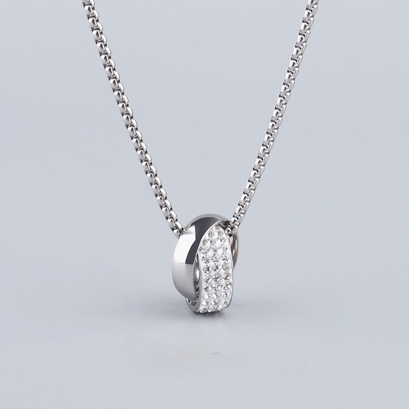 titanium steel double ring pendant necklace for men unisex iced out rhinestone interlocking circle pendant hip hop streetwear box chain high street cyberpunk jewelry