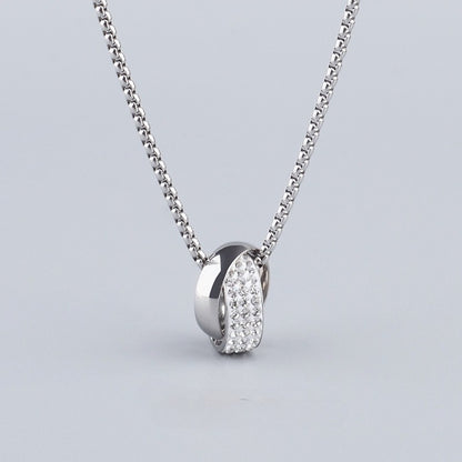 Titanium Steel Double Ring Pendant Necklace for Men Unisex Iced Out Rhinestone Interlocking Circle Pendant Hip Hop Streetwear Box Chain High Street Cyberpunk Jewelry