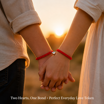 Eternal Connection Magnetic Heart Bracelets - Hand-Woven Red String of Fate Matching Jewelry for Couples and Best Friends - Adjustable Fit Symbolizing Unity