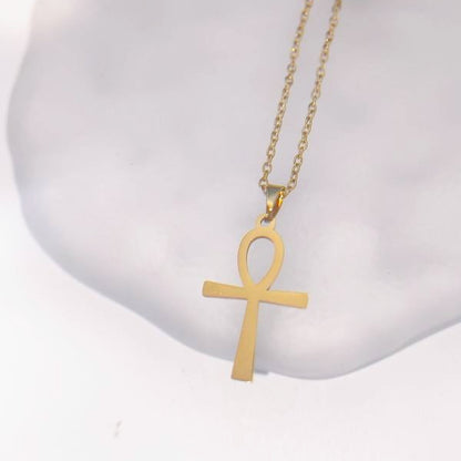 Layered Ankh Cross Necklace Set for Men Women Stainless Steel Egyptian Key of Life Pendant Twisted Rope Chain Choker Gold Plated Religious Protection Amulet Statement Sweater Chain Jewelry Gift