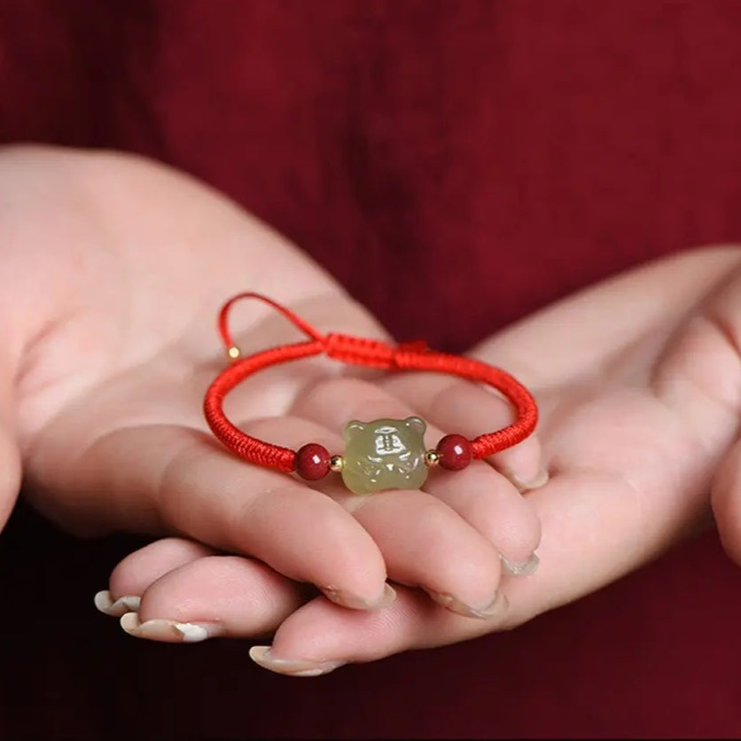 chinese zodiac tiger power jade red string bracelet‌