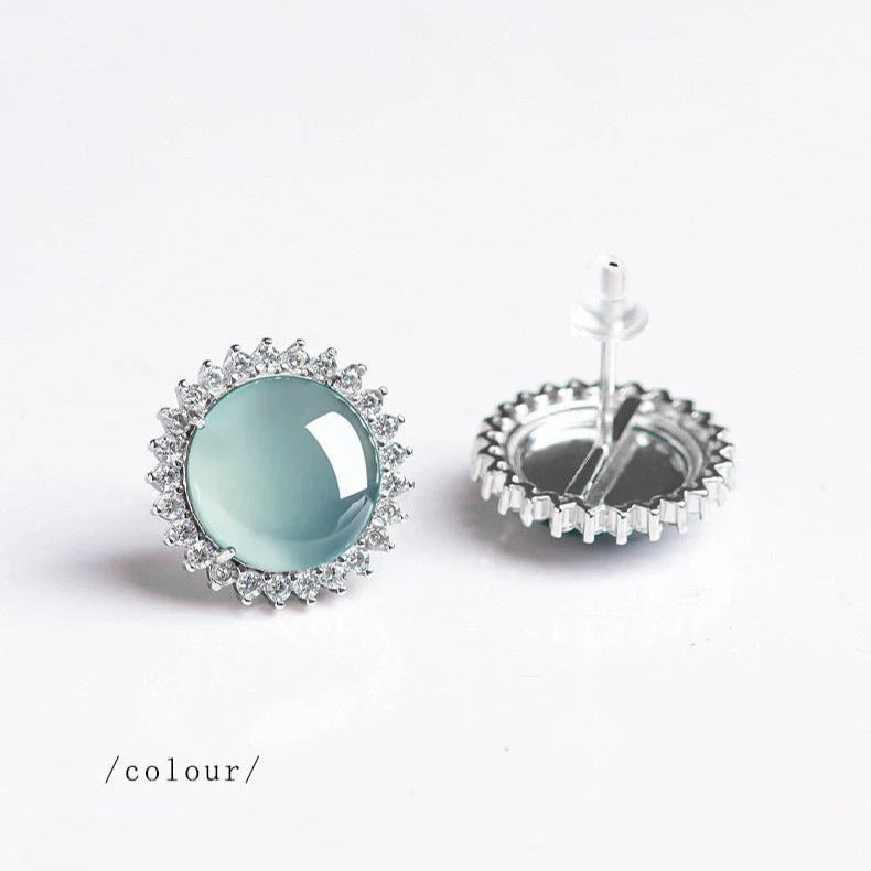 s925 silver inlaid natural jade blue water stud earrings | ice jade earrings