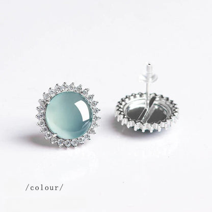 S925 Silver Inlaid Natural Jade Blue Water Stud Earrings | Ice Jade Earrings