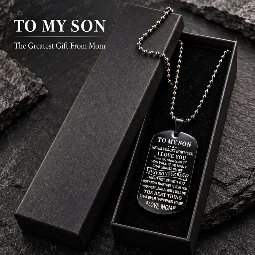 to my son stainless steel dog tag necklace with 23.62-inch ball chain, gift from mom