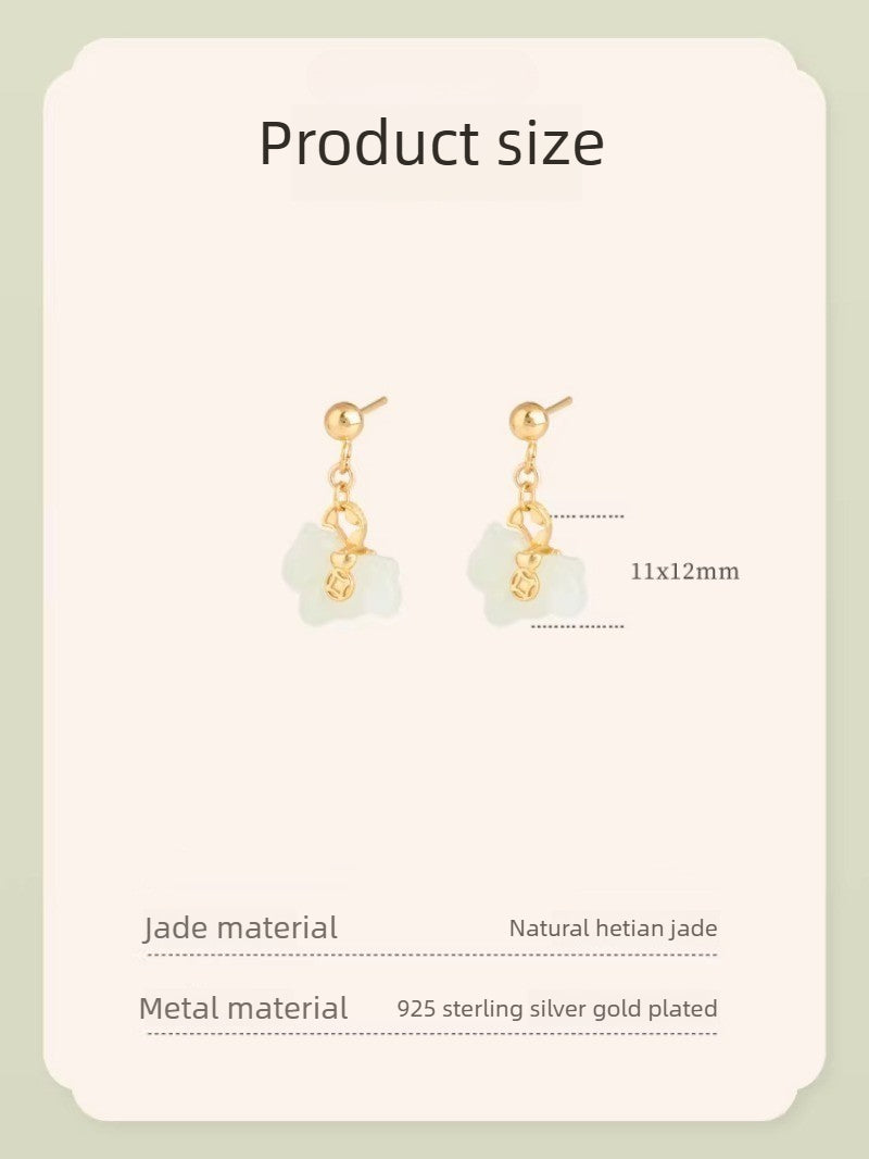 chinese zodiac horse jade coin earrings s925 silver gold-plated for women - star8s