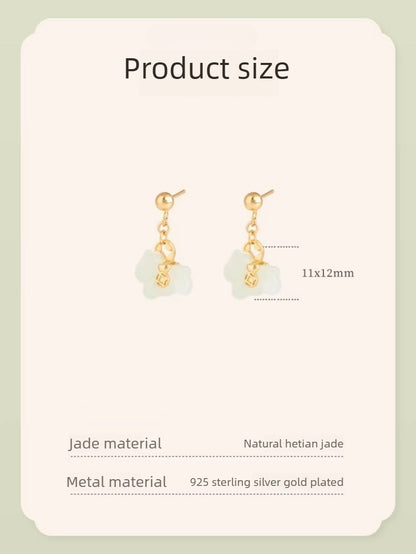 Chinese Zodiac Horse Jade Coin Earrings S925 Silver Gold-Plated for Women - STAR8S