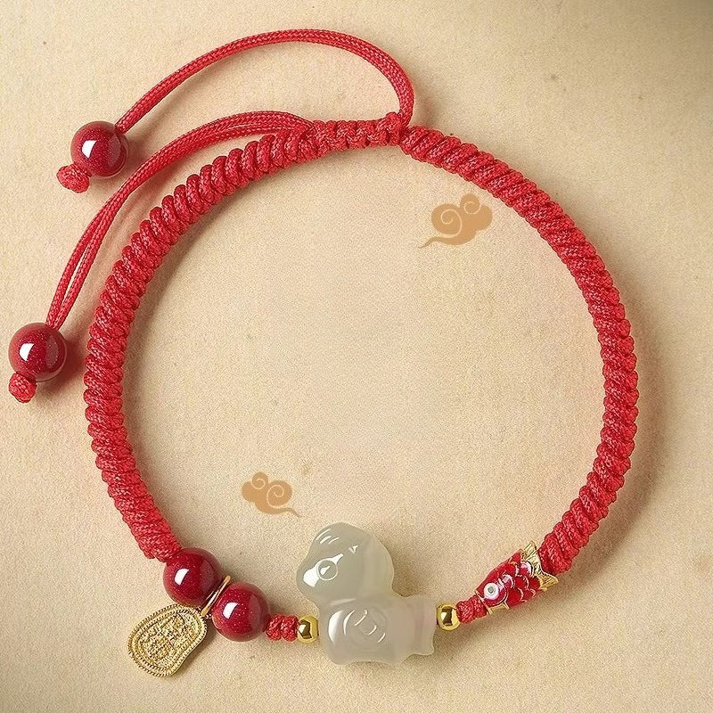 Chinese Zodiac Horse Jade Red String Bracelet – 2026 Year of the Horse Hetian for Women & Men - STAR8S