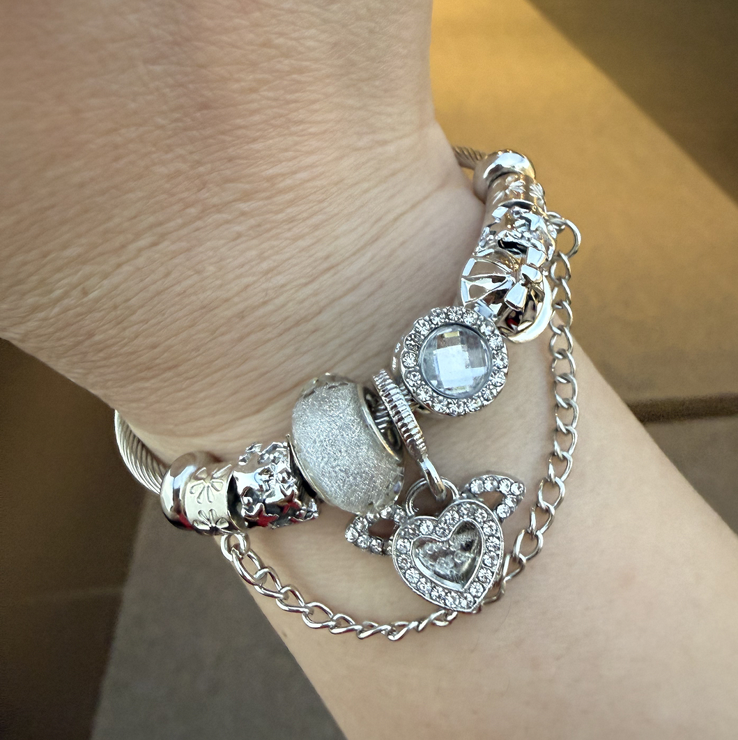 heart charm bracelet for women white cupid heart charm bangle stainless steel snake chain bracelet with angel wings crystal resin beads fairycore aesthetic jewelry gift for her