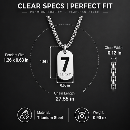 Unisex Titanium Steel Lucky Number 7 Pendant Necklace with Long Chain