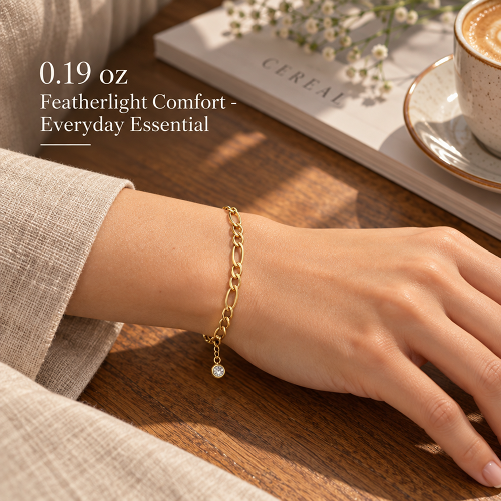 gold-tone brass figaro chain bracelet with adjustable extender