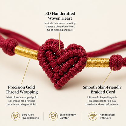 Handmade Red String Bracelet for Women Men Red Thread Lucky Protection Amulet Braided Rope Bracelet with Woven Heart Charm Couples Friendship Relationship Matching Jewelry Gift