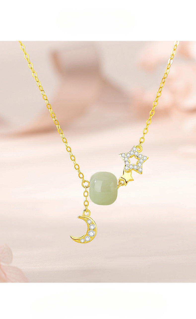 Real Jade Necklace - 925 Silver Star Moon Hetian Collarbone Chain | STAR8S