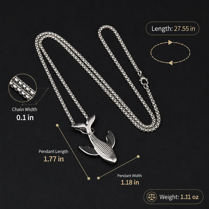 Titanium Steel Whale Fall Pendant Necklace for Men Unisex Vintage Silver Humpback Whale Tail Charm Long Box Chain Sweater Necklace Hip Hop Streetwear Minimalist Ocean Jewelry Aesthetic Gift 27.5 Inches