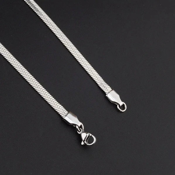 stainless steel flat snake chain necklace for men women 4mm flat herringbone chain sleek liquid blade snake bone link choker streetwear hip hop minimalist plain layering chain 50cm