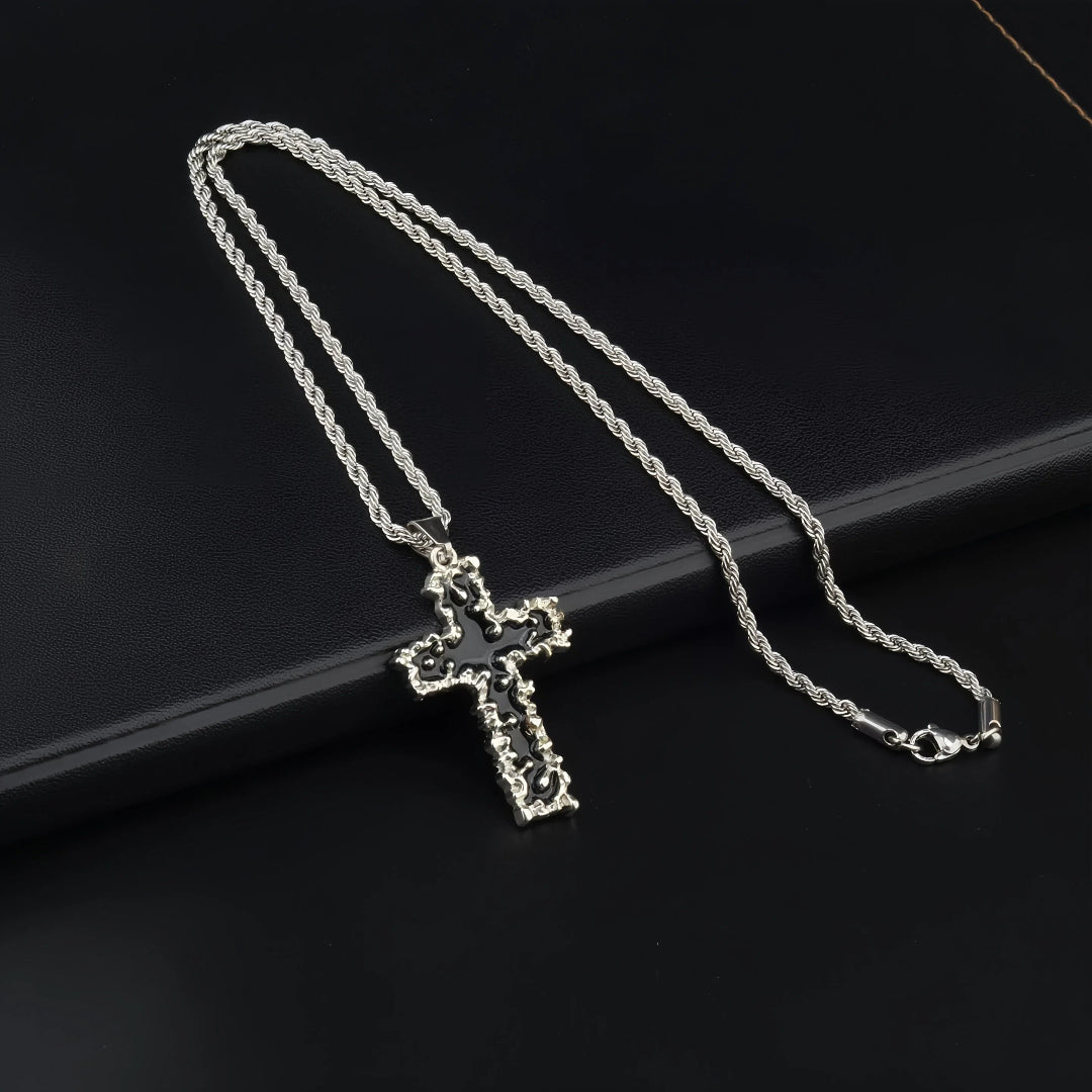 gothic cross necklace for men women liquid metal molten lava cross pendant necklace y2k hip hop punk rock twist rope chain grunge streetwear techwear jewelry gift