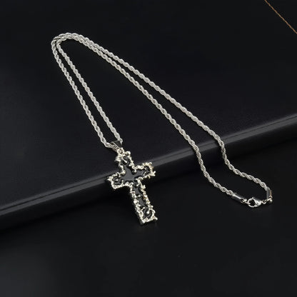 Gothic Cross Necklace for Men Women Liquid Metal Molten Lava Cross Pendant Necklace Y2K Hip Hop Punk Rock Twist Rope Chain Grunge Streetwear Techwear Jewelry Gift