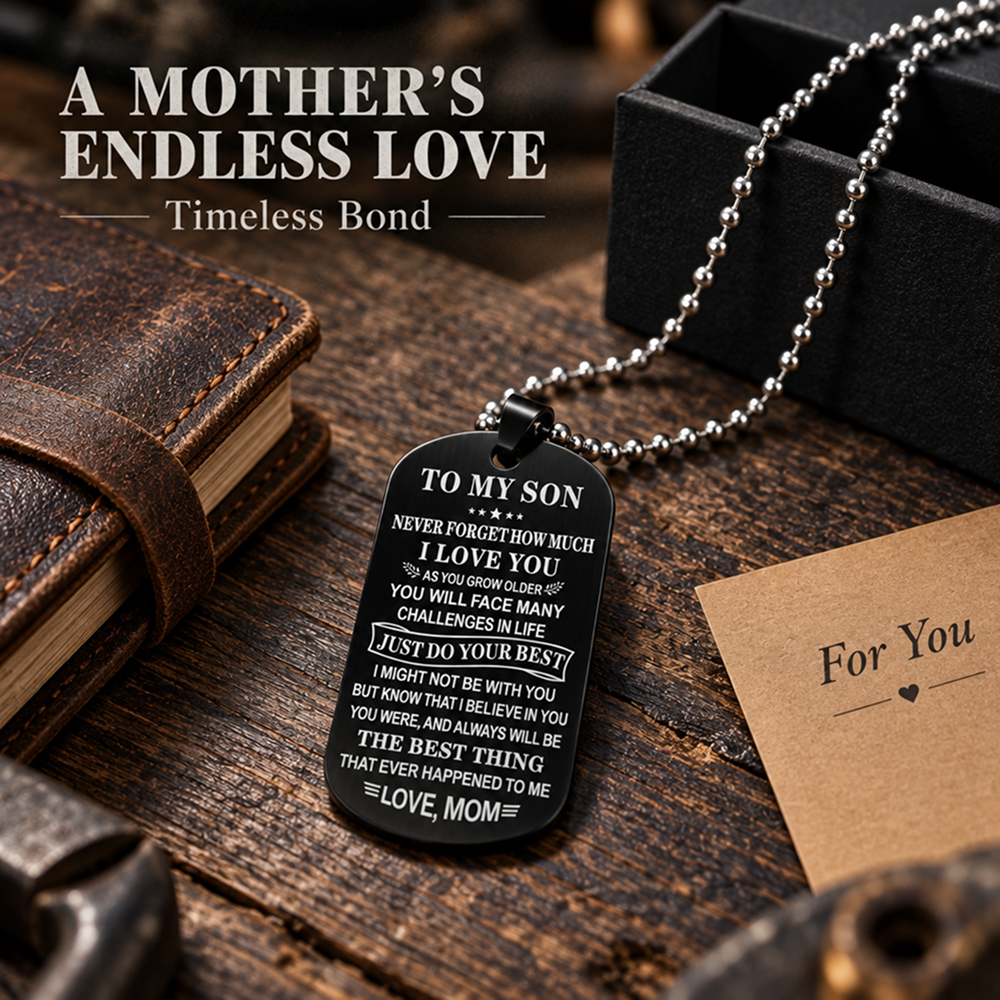 to my son stainless steel dog tag necklace with 23.62-inch ball chain, gift from mom