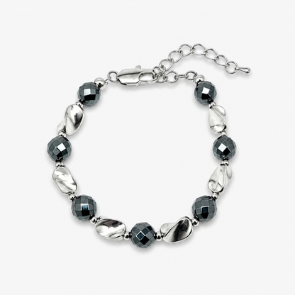 Natural Black Hematite Beaded Bracelet for Men Women Sleek Metallic Stone Round Bead Bracelet Fade Resistant Y2K Hip Hop Streetwear Wristband Minimalist Stacking Jewelry Gift