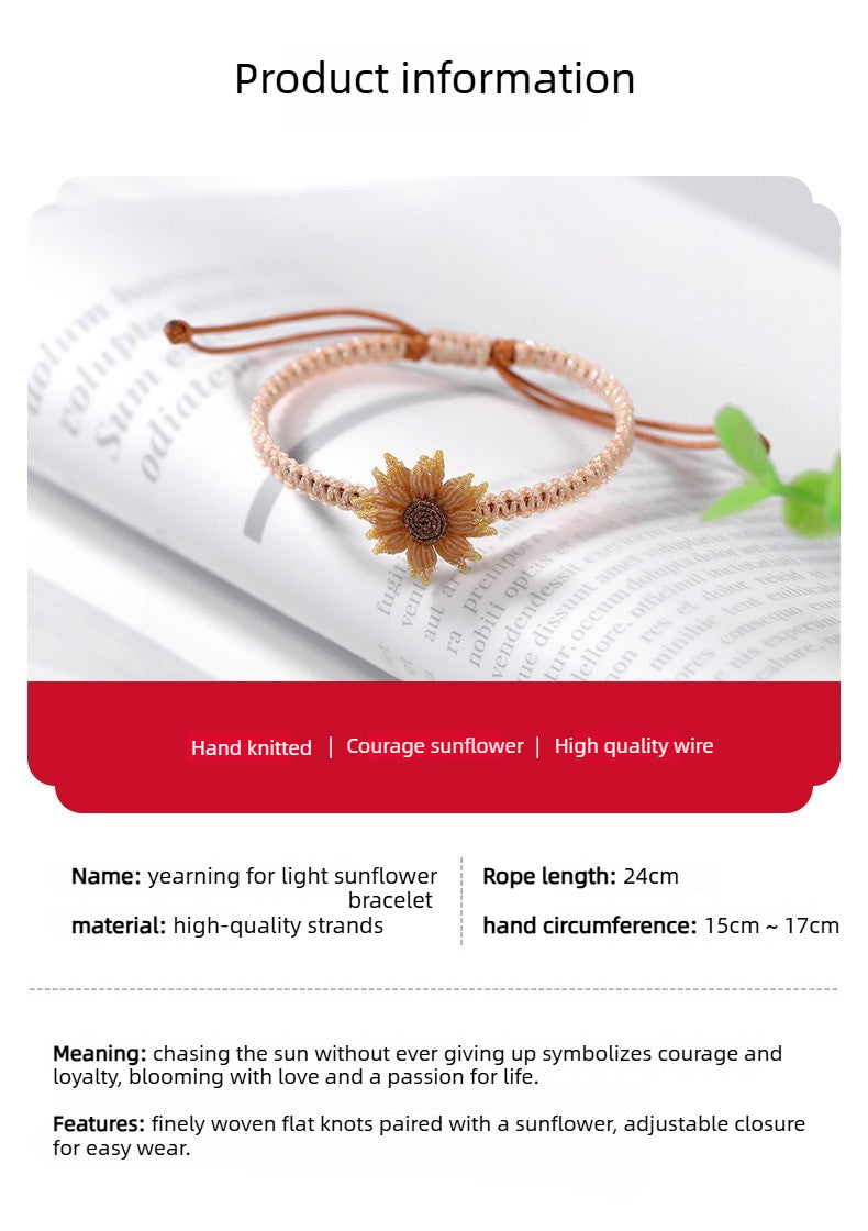 Handmade Sunflower Braided Bracelet for Women - Floral String Jewelry - STAR8S