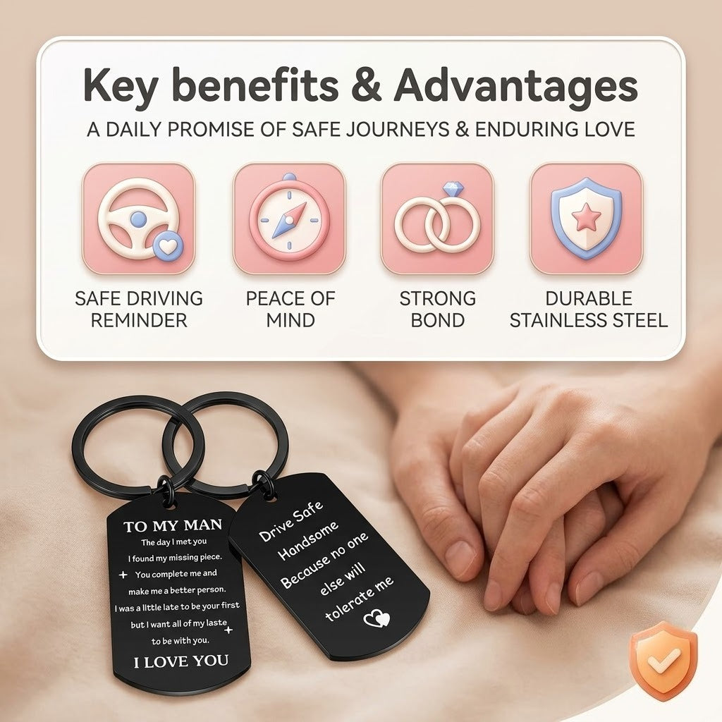 funny romantic engraved dog tag keychain for men husband boyfriend stainless steel black double sided inscription card key ring drive safe handsome sarcastic sibling gag gift anniversary birthday 17g