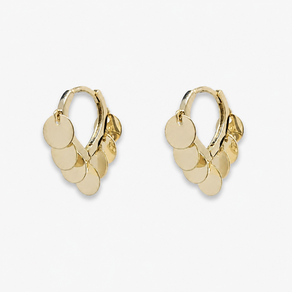 Lightweight Gold Plated Shimmering Disc Tassel Hoop Earrings Gentle Movement Dainty Dangle Huggies Comfortable Everyday Statement Ear Rings for Sensitive Ears