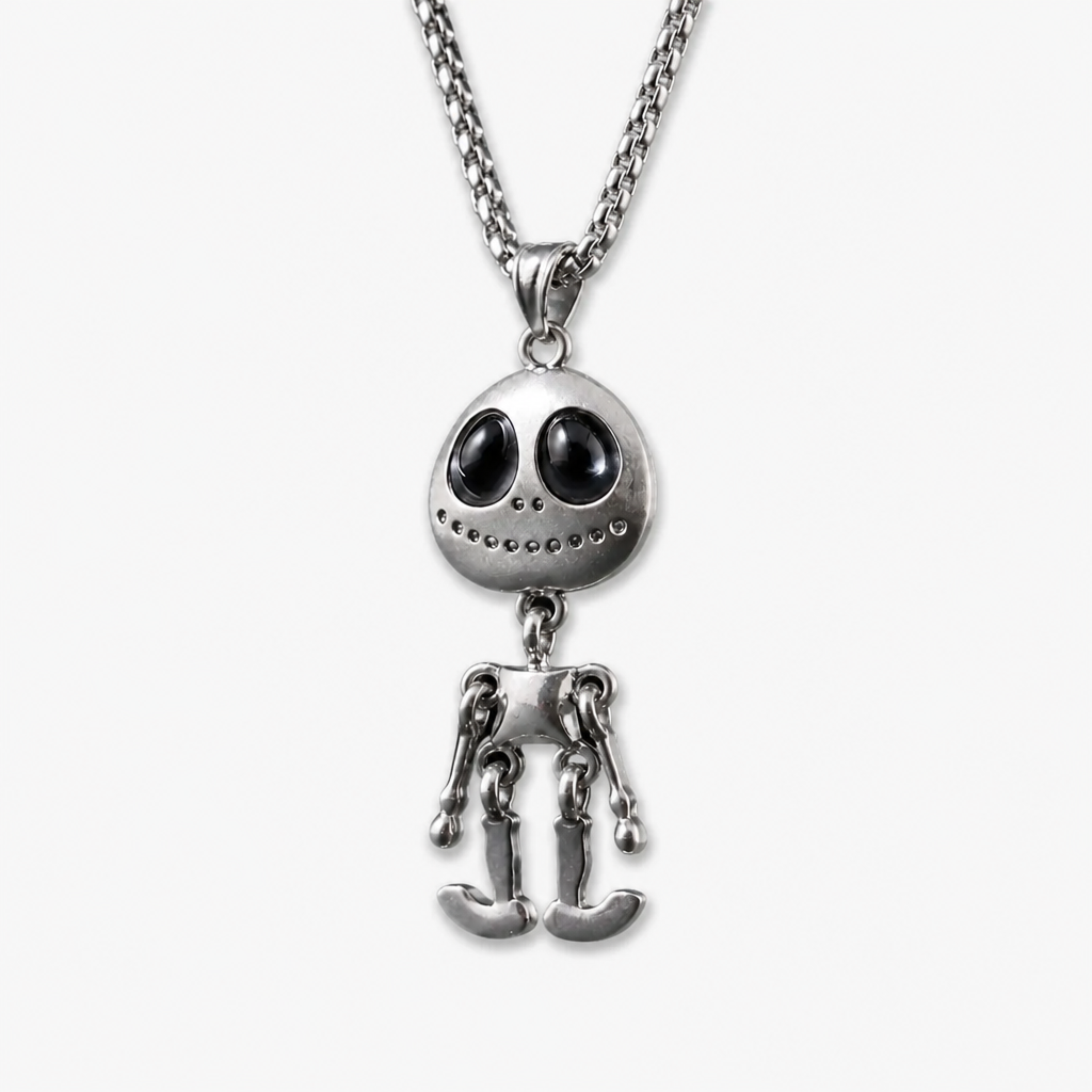 men's alien skeleton pendant necklace stainless steel articulated movable joint skull charm box chain hip hop streetwear y2k gothic punk jewelry gift for him