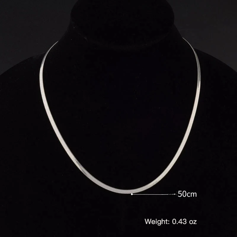 stainless steel flat snake chain necklace for men women 4mm flat herringbone chain sleek liquid blade snake bone link choker streetwear hip hop minimalist plain layering chain 50cm