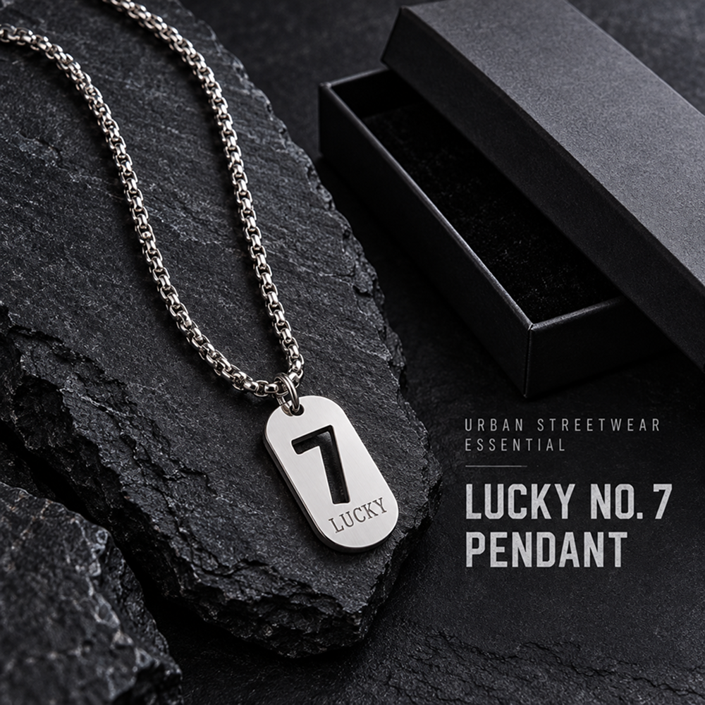 unisex titanium steel lucky number 7 pendant necklace with long chain