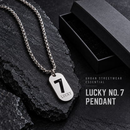 Unisex Titanium Steel Lucky Number 7 Pendant Necklace with Long Chain