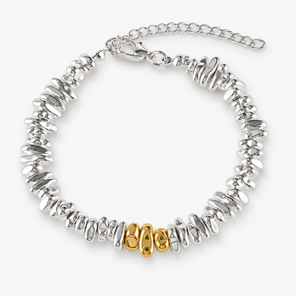 Two-Tone Irregular Nugget Bead Bracelet with Gold-Tone Accents and Adjustable Extender