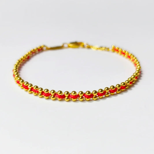 Boho Red String Bracelet - Lucky Gold Bead Rope Gift for Women, Handcrafted Minimalist Design, Adjustable Lobster Clasp, Perfect for Daily Wear & Special Occasions
