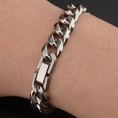 Waterproof Tarnish Free Titanium Steel Cuban Chain Bracelet Heavy Duty Sleek Fold Over Watch Band Clasp Durable Comfort Fit Industrial Jewelry Gift for Him Her