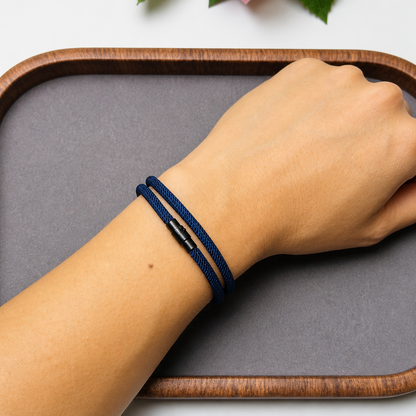Men's Double Wrap Bracelet Navy Blue Milan Rope Cord Wristband Matte Black Alloy Magnetic Clasp Unisex Minimalist Surf Beach Nautical Jewelry Layering Cuff