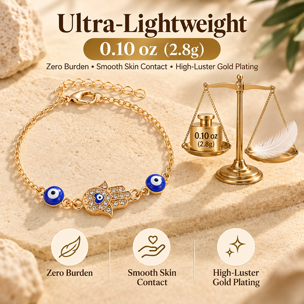 women's gold-tone evil eye bracelet with hand charm and adjustable extender