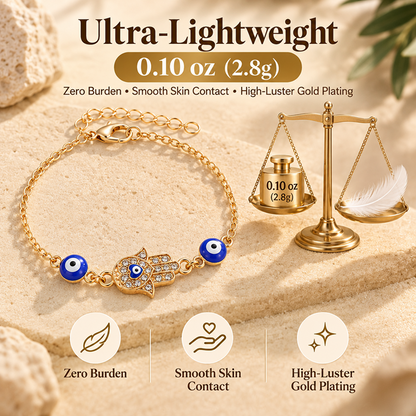 Women's Gold-Tone Evil Eye Bracelet with Hand Charm and Adjustable Extender
