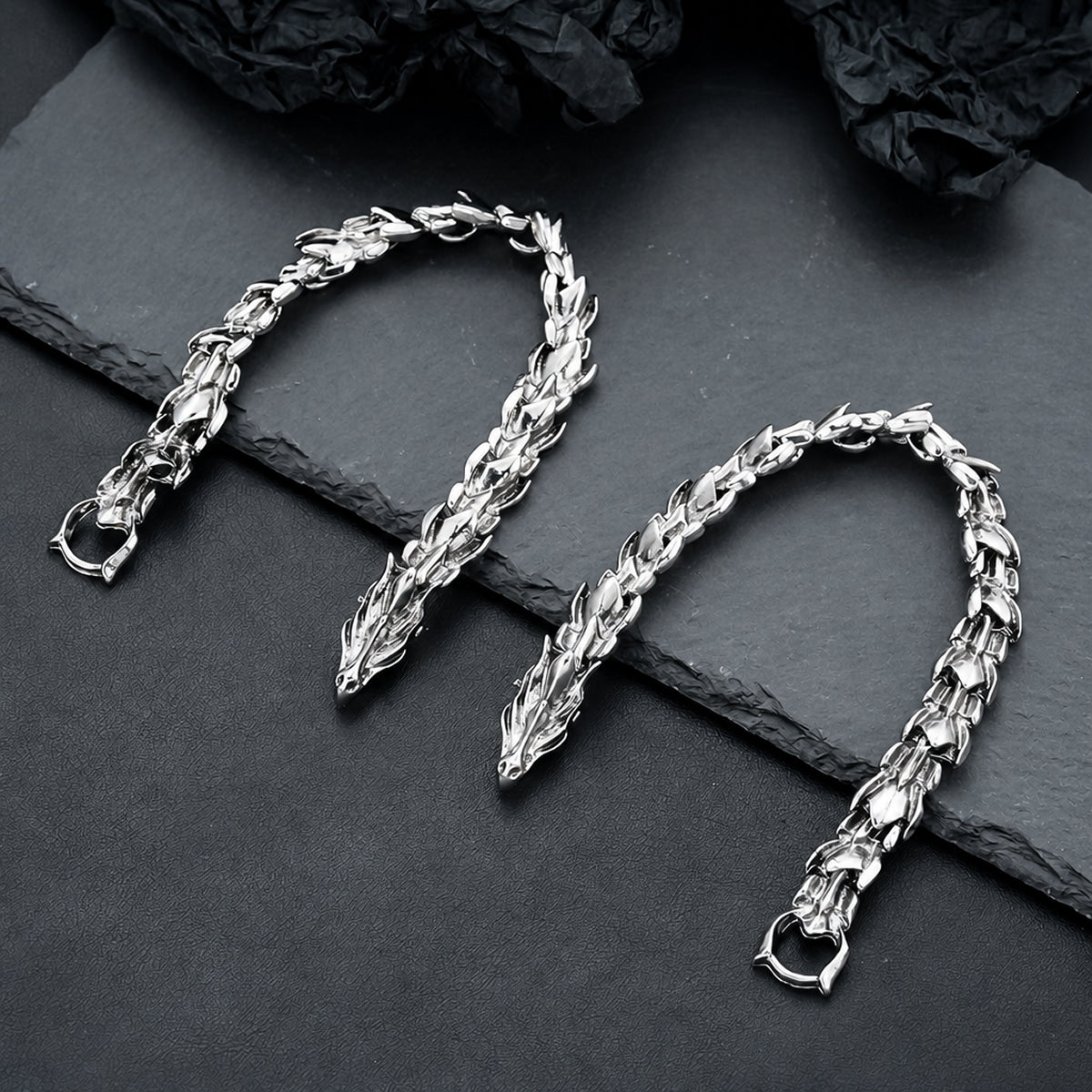 men's dragon head bracelet silver tone steel punk rock hip hop dragon bone link bracelet chinese zodiac dragon scaled bracelet heavy metal motorcyclist jewelry gift for boyfriend