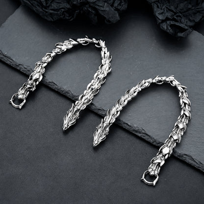 Men's Dragon Head Bracelet Silver Tone Steel Punk Rock Hip Hop Dragon Bone Link Bracelet Chinese Zodiac Dragon Scaled Bracelet Heavy Metal Motorcyclist Jewelry Gift for Boyfriend