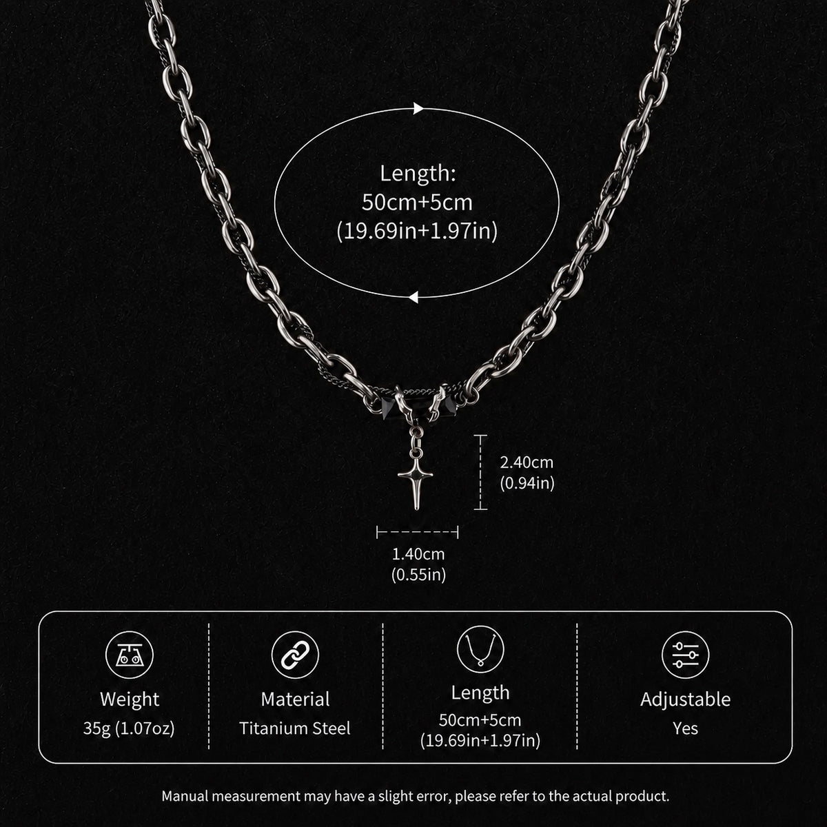 men's starburst pendant necklace titanium steel cuban link chain layered hip hop choker black gem cross accent streetwear jewelry gift for men male accessories