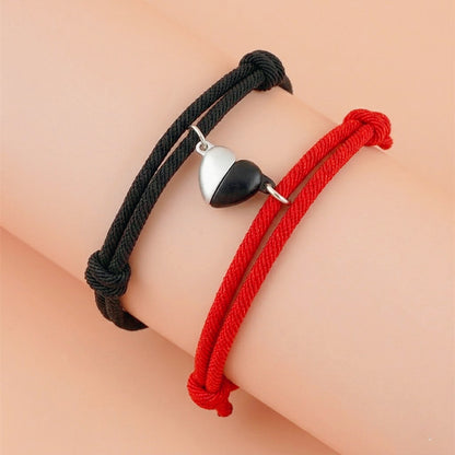 Magnetic Couples Bracelets Matching Heart Mutual Attraction Rope Braided Bracelet Set for Boyfriend Girlfriend Long Distance Relationship Friendship Jewelry Gift for Best Friend