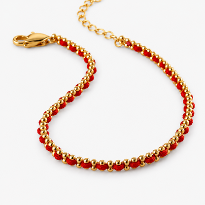 Boho Red String Bracelet - Lucky Gold Bead Rope Gift for Women, Handcrafted Minimalist Design, Adjustable Lobster Clasp, Perfect for Daily Wear & Special Occasions