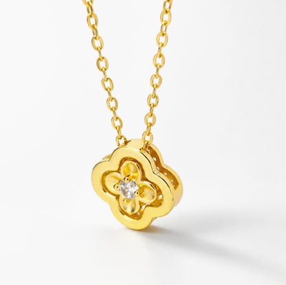 Convertible Four-Leaf Clover Brass Necklace for Women – Gold-Plated Lucky Crystal Pendant, Dainty Choker with Adjustable Link Chain, Valentine's Day Jewelry Gift for Her