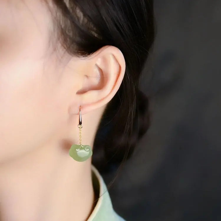 antique jade earrings: hetian auspicious clouds 925 silver