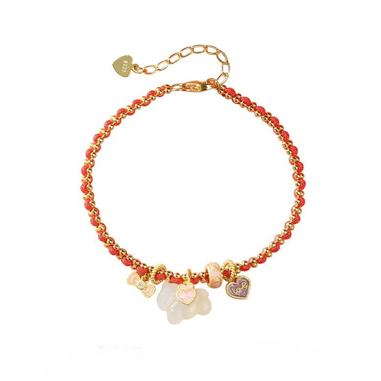 chinese zodiac horse silver bracelet – s925 red string hetian jade charm bracelet - star8s
