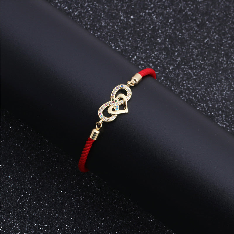 Zircon Adjustable Red String Bracelet | Colorful Heart Infinity Charm - STAR8S