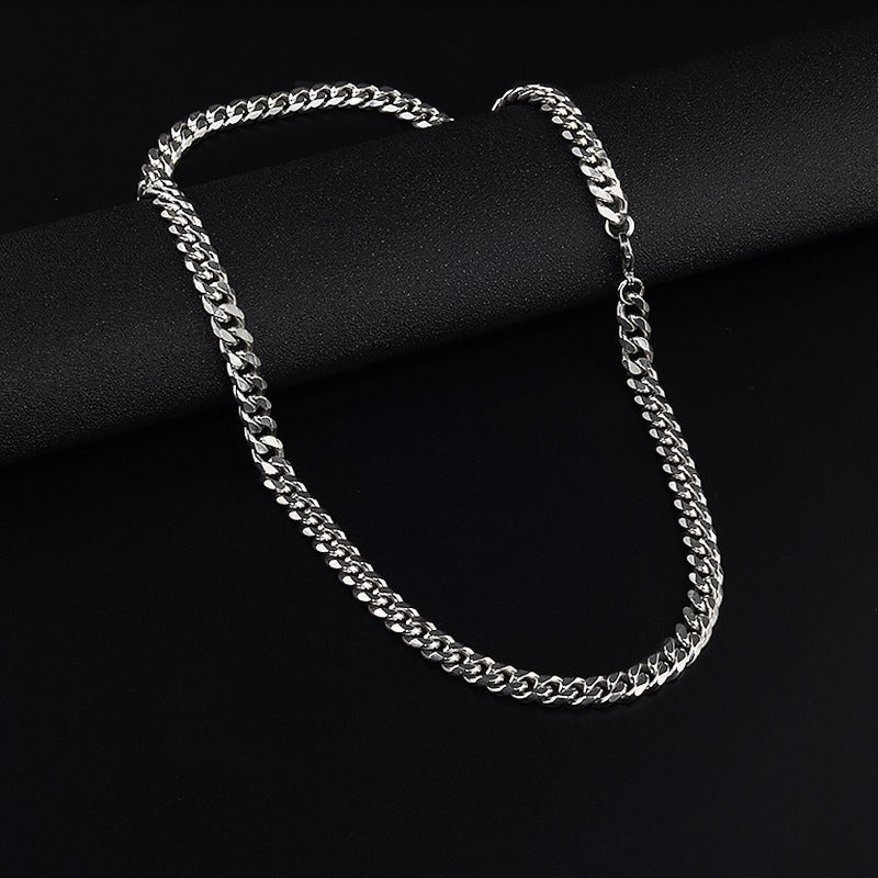 titanium steel cuban link chain necklace for men women unisex 8mm silver color 6-sided diamond cut curb link chain streetwear hip hop high street heavy duty necklaces