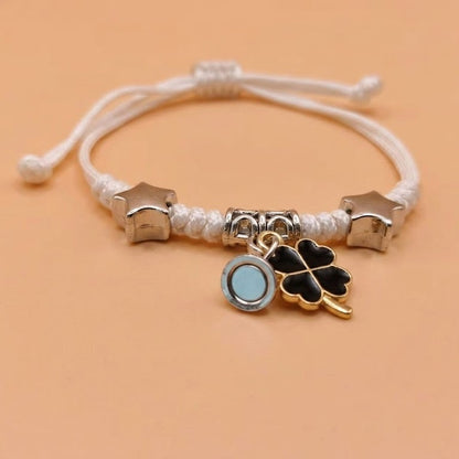Magnetic Couples Bracelets Matching Four Leaf Clover Friendship Bracelets Mutual Attraction Braided Rope Cord Bracelet Set for Boyfriend Girlfriend Long Distance Relationship Jewelry Gift Black White 2Pcs