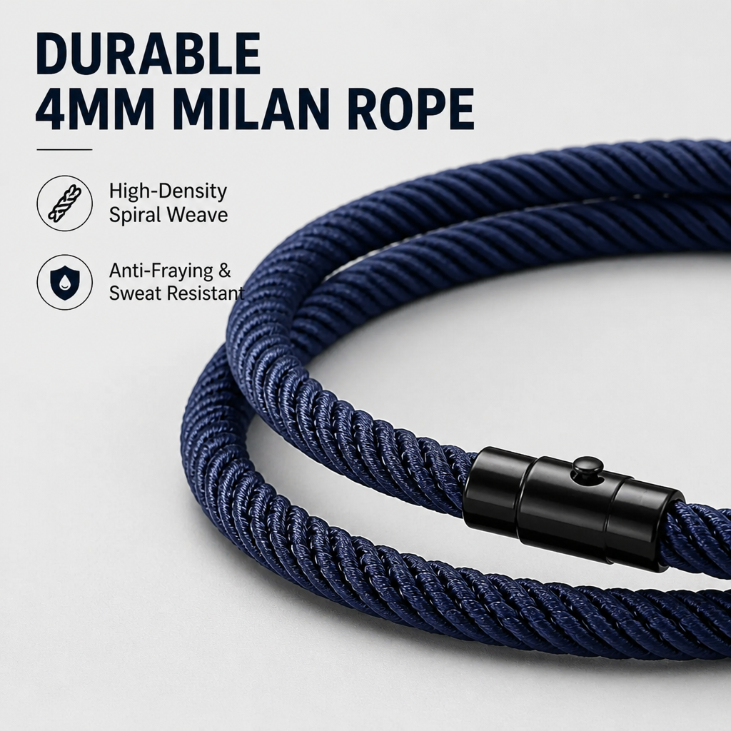 men's double wrap bracelet navy blue milan rope cord wristband matte black alloy magnetic clasp unisex minimalist surf beach nautical jewelry layering cuff