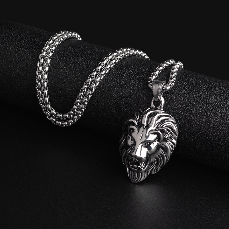 men's lion head pendant necklace stainless steel hip hop box chain vintage punk rock biker jewelry gift for men male accessories