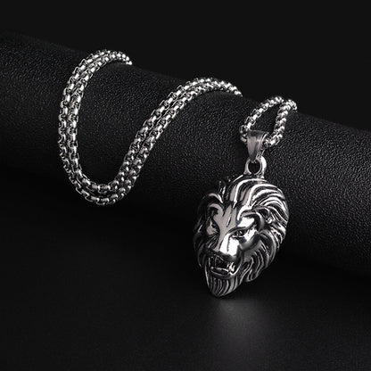 Men's Lion Head Pendant Necklace Stainless Steel Hip Hop Box Chain Vintage Punk Rock Biker Jewelry Gift for Men Male Accessories