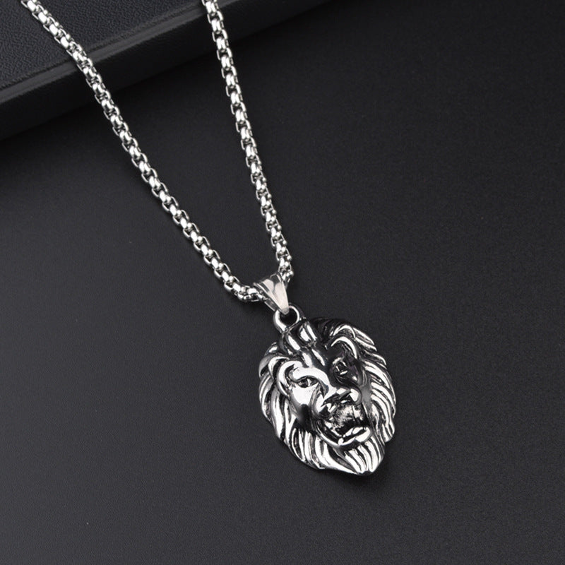 men's lion head pendant necklace stainless steel hip hop box chain vintage punk rock biker jewelry gift for men male accessories